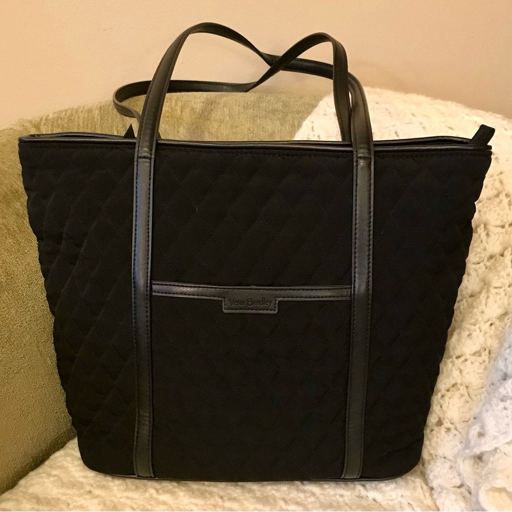 Vera Bradley Quilted Black Tote with Leather Trim